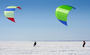 Kiteboarding the Michigan snow.