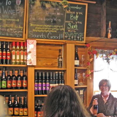 Sue by window lower right at Round Barn Winery.