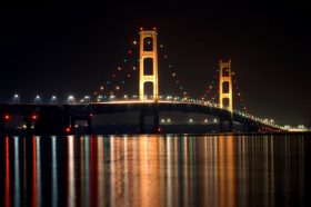 Mackinac Bridge is beautiful at night.